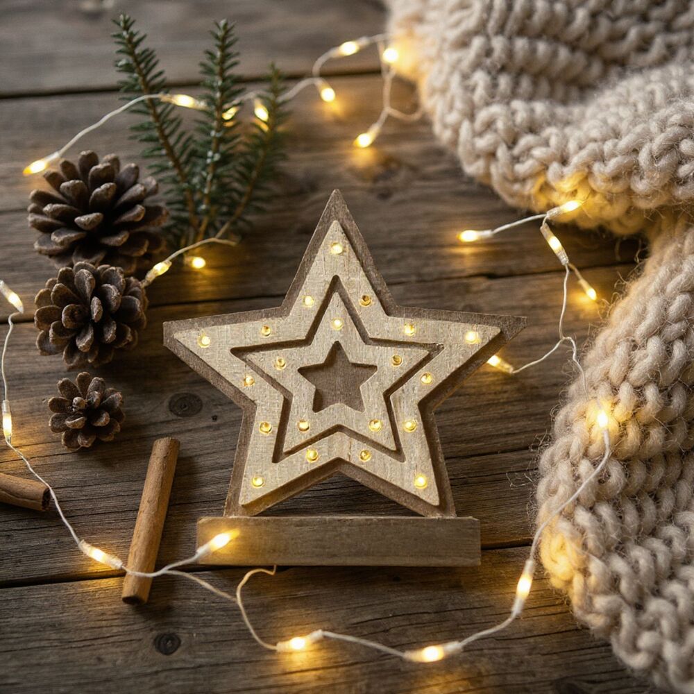 Wondershop 9" Battery Operated Lit Decorative Wooden Star